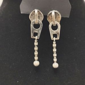 Very Unique Zipper Pull Dangling Earrings in Distressed Silver